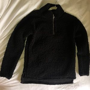 SO small black fuzzy quarter-zip